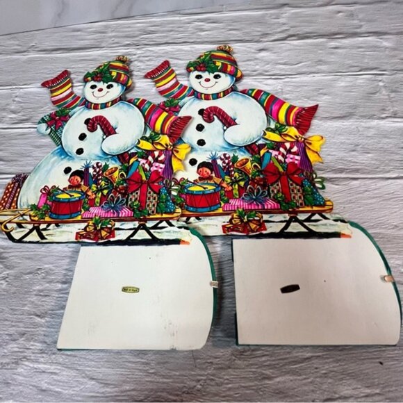 Vintage Old New Stock Snowman Christmas Honeycomb Decoration Set of 2 - Picture 2 of 4
